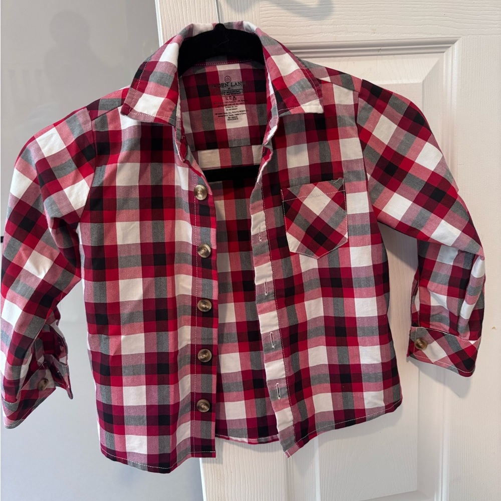 Caden Lane Red and White Plaid Button Down Shirt